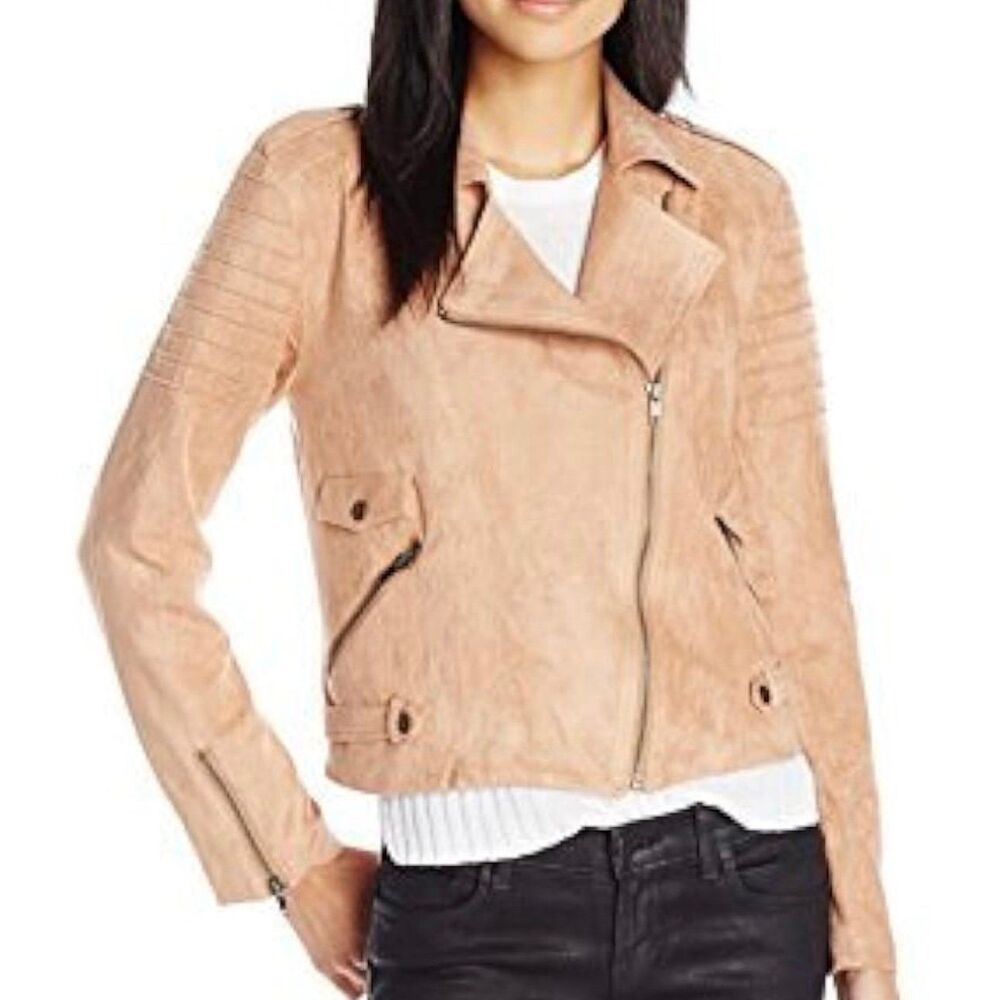 MINKPINK Women's Now Or Never Faux-Suede Multi Zipper Biker Bomber Jacket S